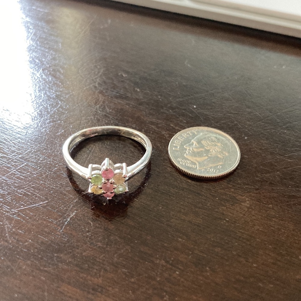 Multi Gemstone Flower Ring - Picture 3 of 4